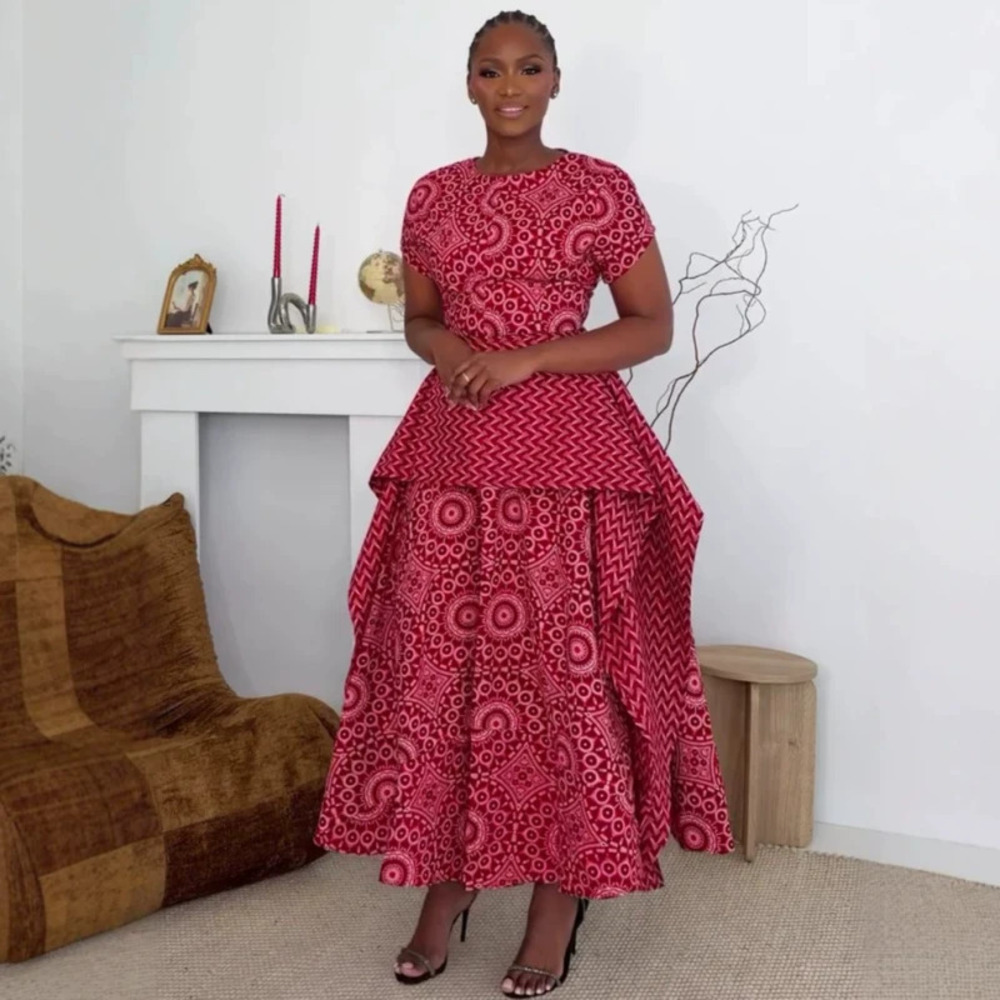 ZARA Chic Irregular Print Blouse and African Skirt Two Piece Set